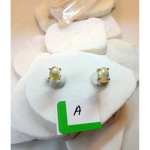 Natural Glowing  Australian Opal Sterling Silver Stud Earrings - Picture 3 of 7